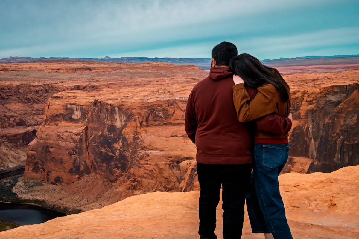 Couple walking in nature during weekend trip USA